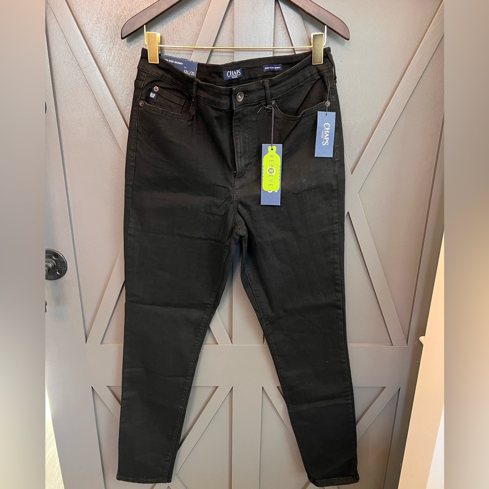 NWT Chaps high rise skinny jeans size 12L/31 black